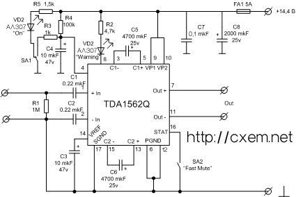 Схема автомобильного УНЧ на TDA1562Q